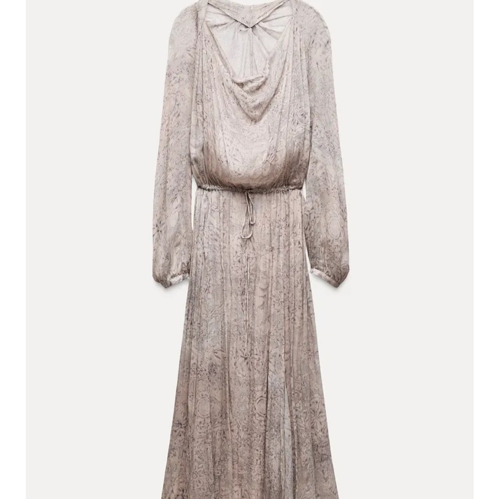 Zara Long Sleeve Patterned Gray Dress